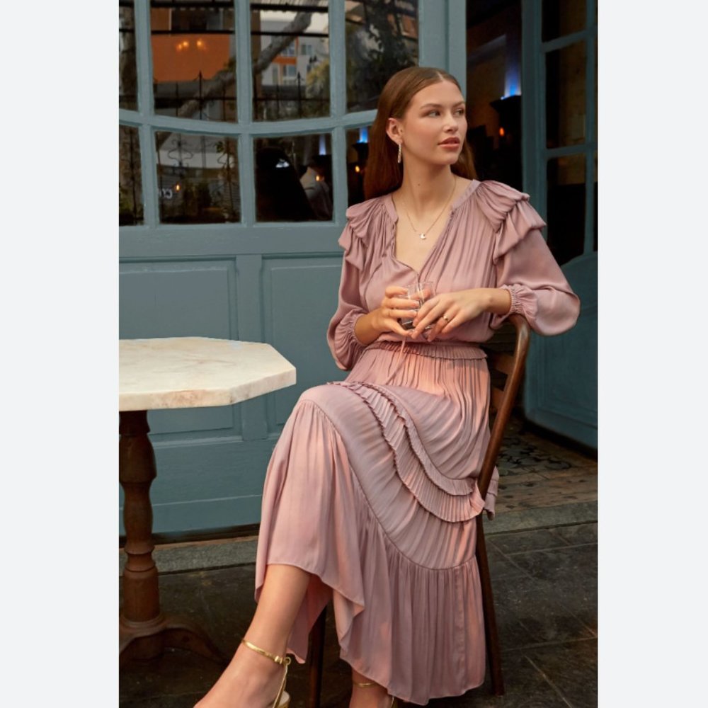 Surplice Ruffled Tiered Midi Dress Current Air Los Angeles Size M